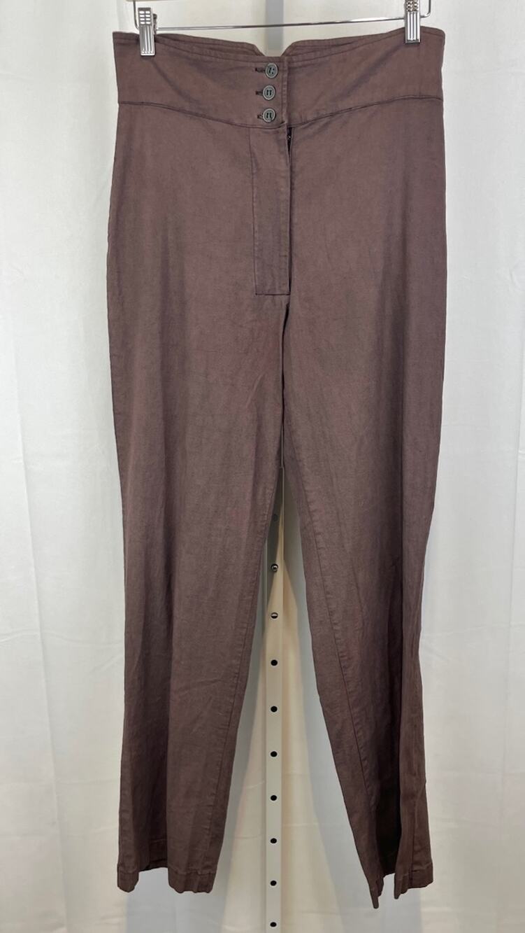 CYNTHIA ASHBY Size S High Waist Pants Linen Cotton Stretch Mauve Purple Brown